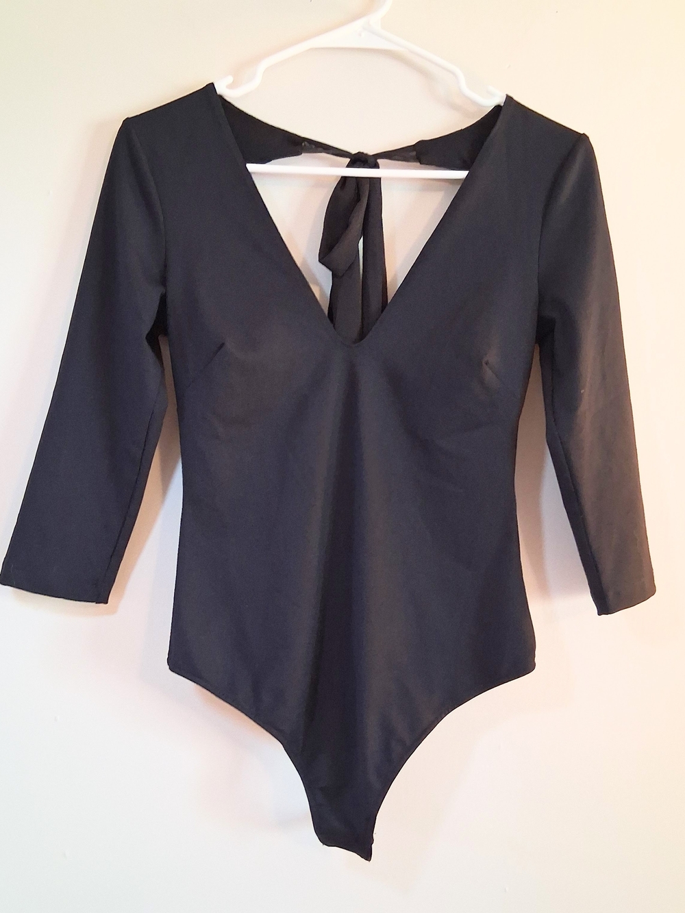 Free People Black Long Sleeve V-Neck Tie-Back Bodysuit Size Small
